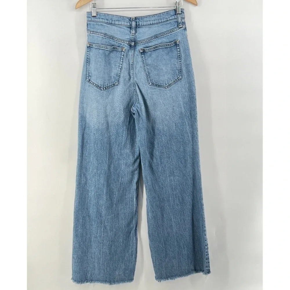 J. Crew Wide Leg Trouser Jeans Sz 28 High Rise Raw Hem Light Wash Denim Festival